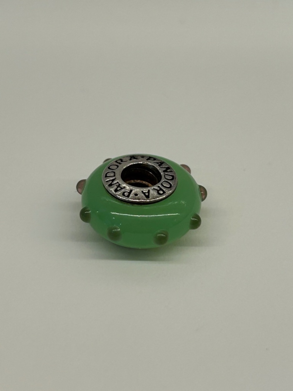 Authentic Retired Sterling Silver Pandora Seeing Spots Green Murano Glass Charm